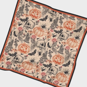 Halloween Everyday Sketches Chiffon Scarf | Bohemian Whimsigoth Cottagecore Witchy Goth Vintage Pin Up Hair Accessory Headband Bandana Gift