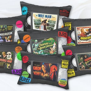 Your Pick Horror VHS Double Sided Lumbar Pillow | 80s 90s Movie Monsters Tape Gifts Goth Punk Fun Unique Aesthetic Home Decor Presents