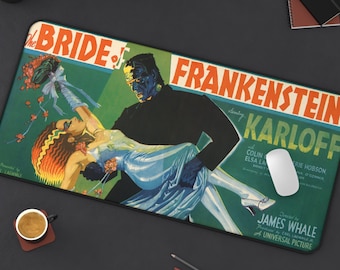 The Bride Desk Mat | Retro Horror Monsters Frankenstein Vintage Goth Punk Computer Laptop Office Tech Gaming Setup Mouse Pad Gifts Presents
