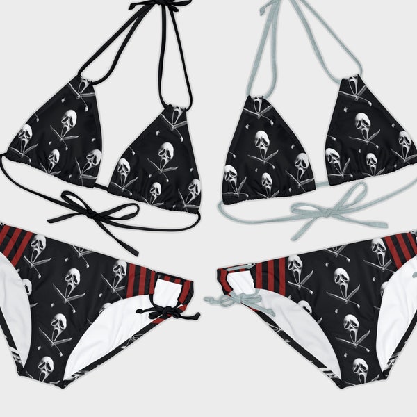 Ensemble de bikini triangle à lanières imprimé Ghostly Knives | Effrayant horreur gothique punk maillot de bain unique maillot de bain maillot de bain plage piscine vacances d'été