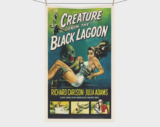 Black Lagoon Kitchen Towel | Creature Monster Movie Retro Vintage Goth Horror Psychobilly Bathroom Kitchen Tool Rag Home Decor Gifts Present