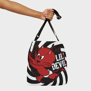 Hot Stuff Radial Burst Regulowana Torba | Little Devil Vintage Retro Cartoons Goth Punk Halloween Szkoła Praca Podróże Torby na Ramię Crossbody