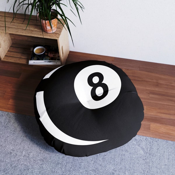 Large 8 Ball Round Tufted Floor Cushion Pillow | Unique Vintage Retro Aesthetic Rockabilly Home Decor Pool Billiards Fathers Man Cave Gifts