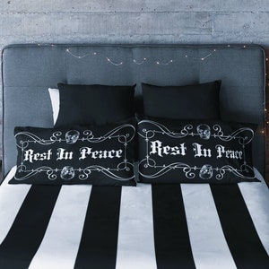 Rest In Peace Pillow Case Sham 1pc | Gothic Whimsigoth Dark Vampire Dracula Skull Horror Vintage Oddities Bedding Bedroom Home Decor Gifts