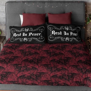 Bats & Spiderwebs Lace Print Duvet Covers (More Colors) | Goth Whimsigoth Cottagecore Witchy Bedding Sheets Blanket Comforter Decor Gifts