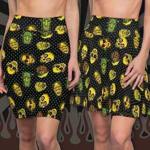 Monster Print Women's Pencil & Skater Skirts | Frankenstein Wolfman Dracula Retro Horror Monster Psychobilly Rockabilly Pin Up Dresses