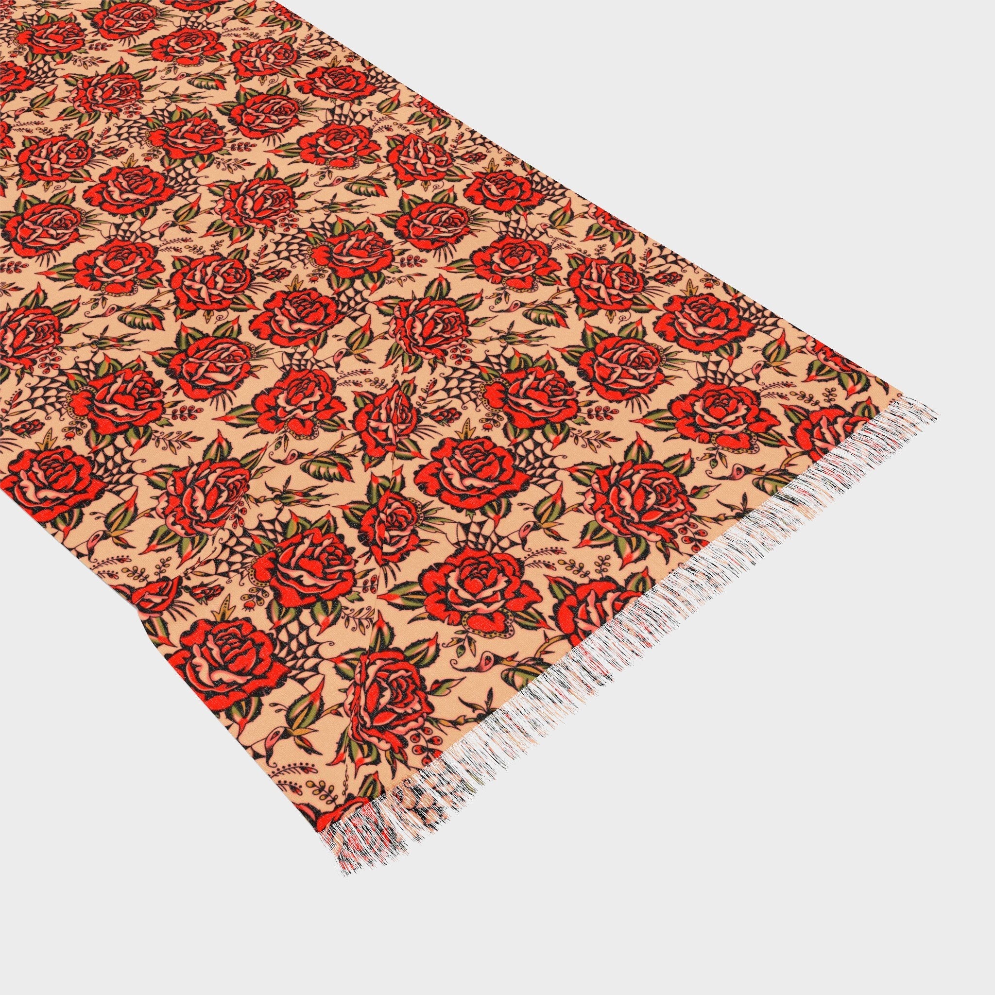 Rose Tattoo Light Scarf | Traditional Sailor Ink Vintage Retro Ink Rockabilly Winter Fall Summer Shawl Sarong Beach Accessory Gift Present