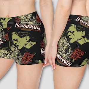 Frankenstein Poster Women&#39;s Booty Shorts | Monsters Goth Punk Retro Vintage Horror Swim Beach Summer Pajamas Lounge Yoga Active Wear Bottom