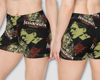 Frankenstein Poster Women's Booty Shorts | Monster Goth Punk Retro Vintage Horror Schwimmen Strand Sommer Pyjamas Lounge Yoga Active Wear Bottom
