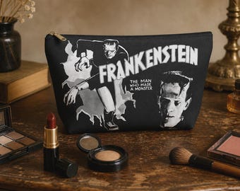 Frankenstein Make Up Accessory Bag | Retro Monsters Vintage Horror Movie Poster Goth Punk Travel Pouch Gifts