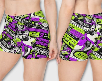 Pantalones cortos de verano para mujer con temática de monstruos de películas, terror y fantasmas, estilo vintage gótico, punk, psicobilly, pijama, ropa deportiva para yoga