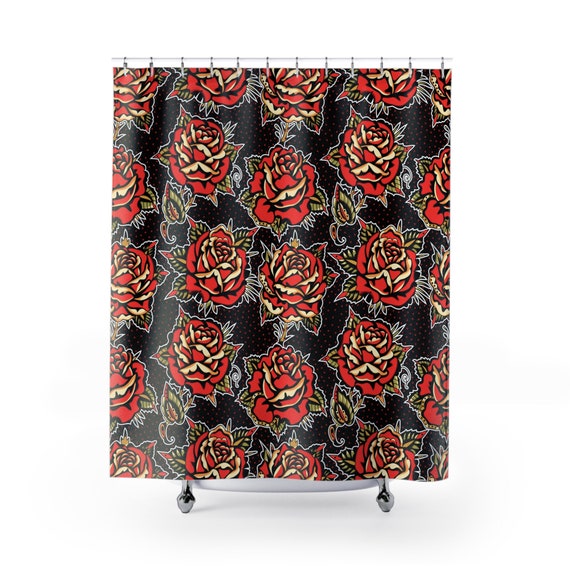 SAILOR JERRY シャワーカーテン Rose Tattoo Shower Curtains | Traditional American Sailor Jerry