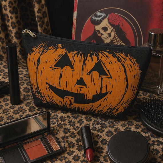 Jack O Lantern Make up Accessory Bag | Halloween Pumpkin Horror