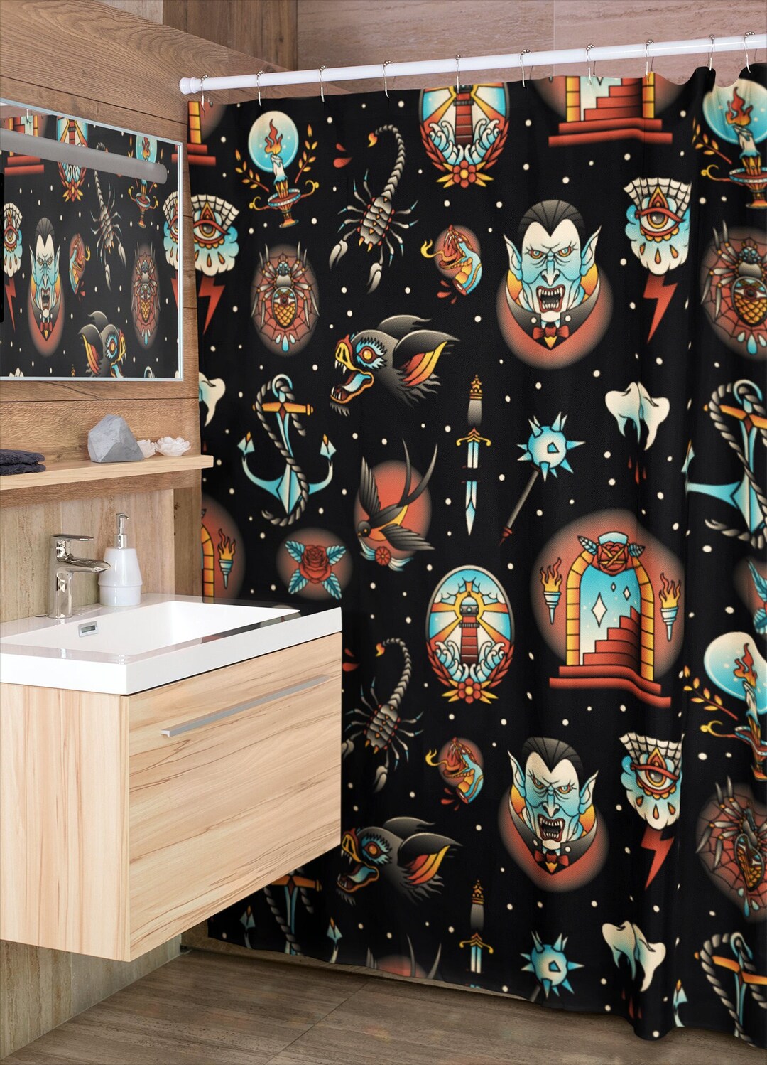 Tattoo Print Shower Curtain Unique Eccentric Alternative - Etsy