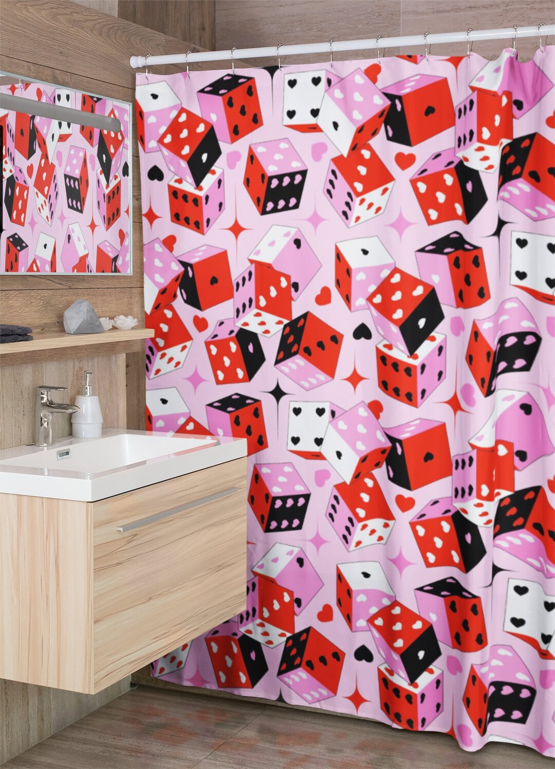 Dice Colorful Pattern Print Bathroom Shower Curtain