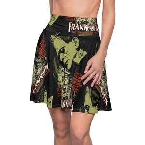 These sexy pencil skirts and casual skater skirts feature a Frankenstein movie poster print design. The perfect addition to any Psychobilly, Rockabilly, Vintage Horror, Pin Up inspired wardrobe or gift for Universal Monsters and Frankenstein fans.