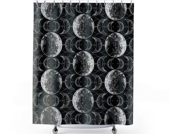 Coveimes Tenda Doccia Luna, 180x180 Cm, Poliestere, Stampa Fasi Lunari E Giardino Notturno Gotico, Con 12 Ganci