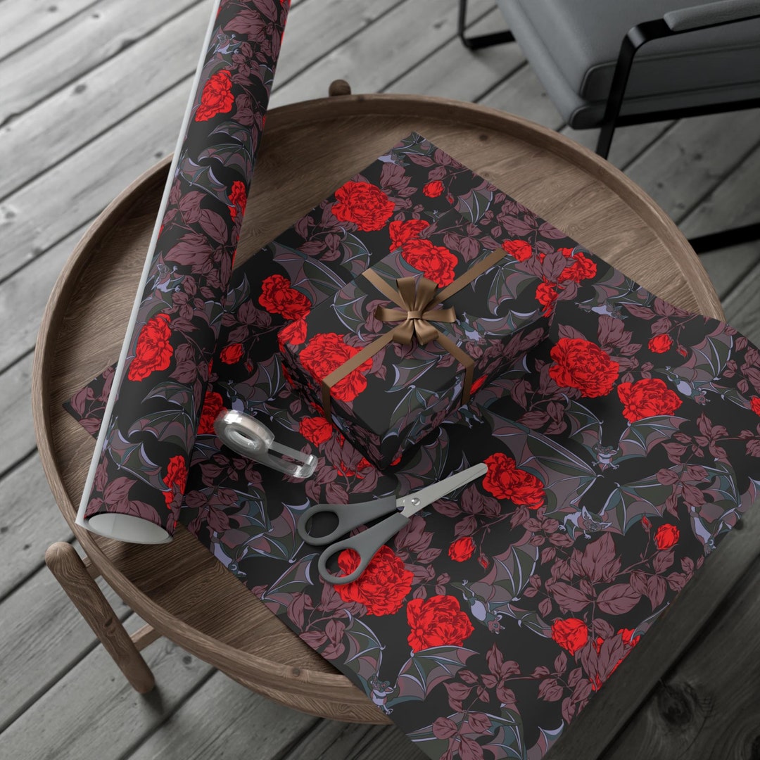 Red Floral Bats Wrapping Paper | Whimsigoth Witchy Gothic Vampy ...