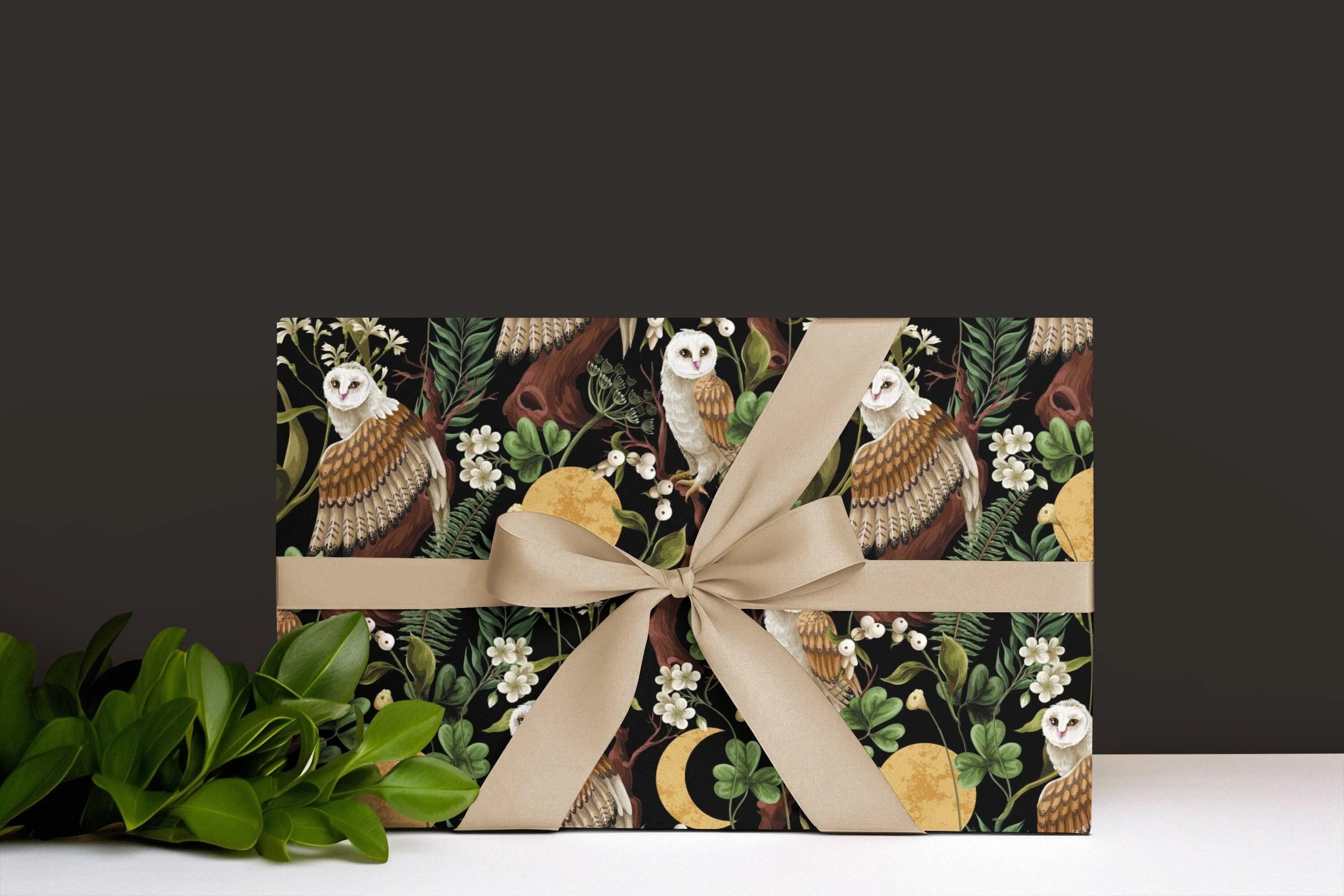 Owl Lunar Wrapping Paper | Whimsigoth Witchy Bohemian Gothic Celestial Themed Christmas Birthday Ann
