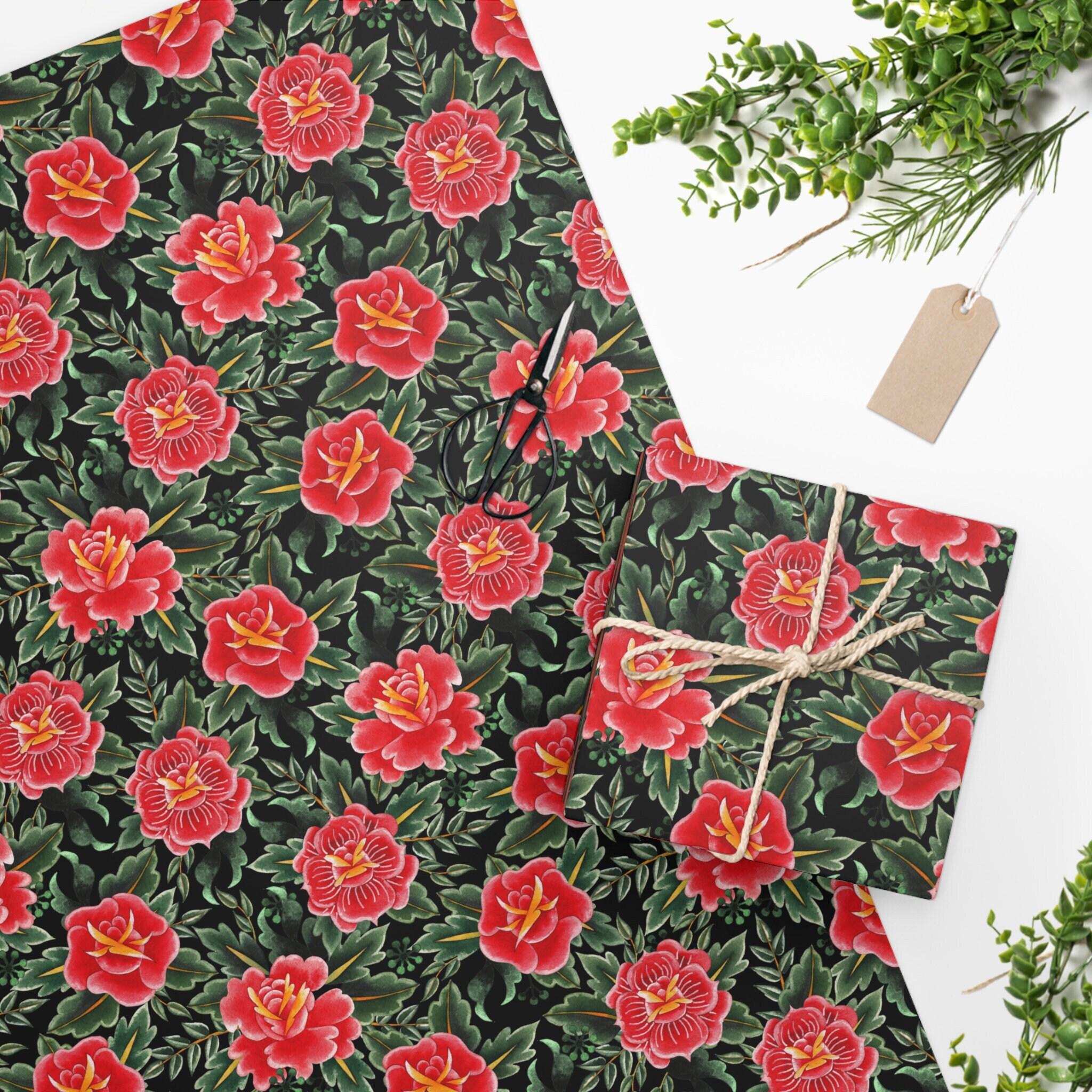 Old Roses Wrapperz Hand Drawn Watercolor Rose Print Wrapping Paper | Vintage Retro ...