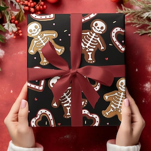 Papel de regalo para galletas de jengibre con esqueletos, para Halloween, gótico, brujería, Navidad, invierno, fiestas, regalos, manualidades, papelería, embalaje.
