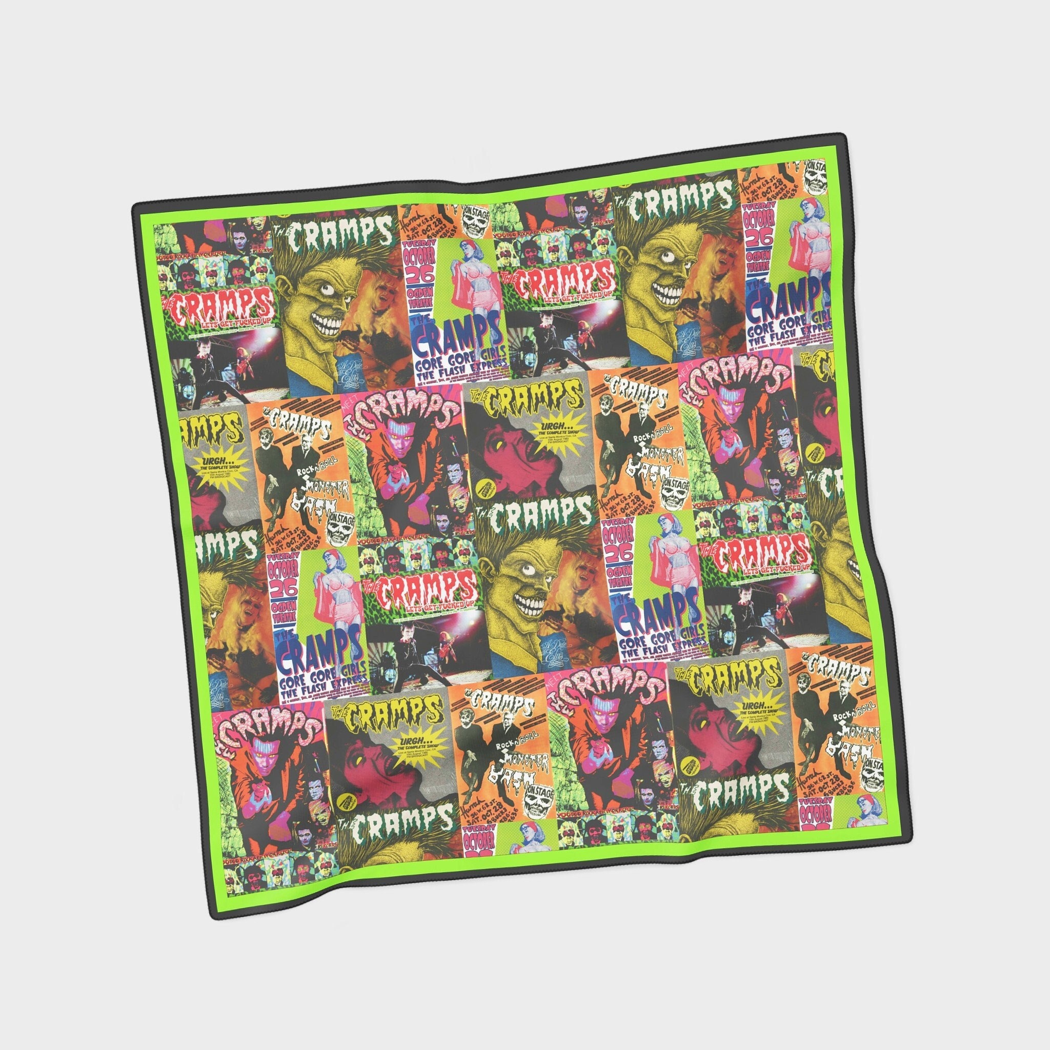 The Cramps Print Chiffon Scarf | Psychobilly Punk Rockabilly Music Band Vintage Retro Pin Up Hair Accessories Headband Bandana Neckerchief
