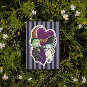 La novia y Frankie Kewpies Tarjetas de felicitación / Frankenstein Pastel Gótico Kawaii Horror San Valentín Aniversario Boda Romántica Postal Regalos