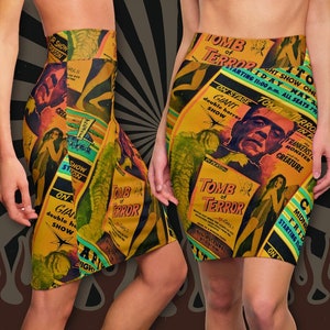 Tomb of Terror Women's Pencil & Skater Skirts | Frankenstein Retro Horror Monster Spook Show Poster Psychobilly Rockabilly Vintage Pin Up