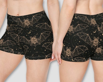 Celestial Bats Women's Booty Shorts | Bohemian Goth Whimsigoth Witchy Academia Swim Beach Summer Pajamas Lounge Yoga Active Wear Bottom