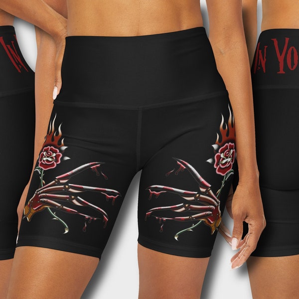 In Your Dreams Women's High-Waist Biker Shorts | Freddy Nightmare Horror Elm Street Goth Swim Beach Summer Pajama Lounge Yoga Active Bottoms
