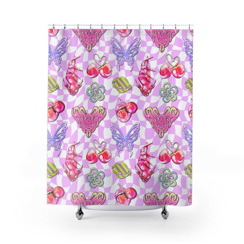 Y2K Shower Curtains 2000s Futurism Techno Acid Trance Kitsch Etsy