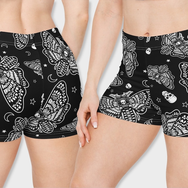 Death's-Head Moth Damshorts | Boho Goth Whimsigoth Witchy Academia Badstrand Sommarpyjamas Lounge Yoga Aktivkläder Nederdel