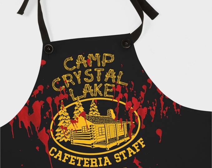 Camp Crystal Lake Cafeteria Staff Apron | Jason Pamela Friday 13th Horror Movie Kitchen Cooking Accessories Tools Fathers Day Gifts