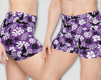 Pantalones cortos de botín para mujer, estilo gótico playero con diseño de murciélagos morados, estilo coco, estilo punk alternativo, para playa, pijama de verano, ropa deportiva para yoga