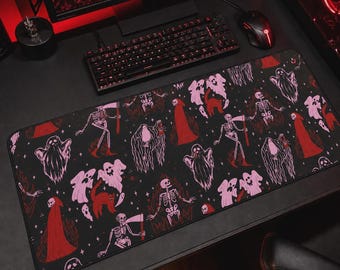 Rosa Reaper Skrivbordsmatta | Goth Punk Skräck Demon Dödskalle Spöke Klotter Dator Laptop Kontorsteknik Speluppsättning Musmatta Gåvor Presenter