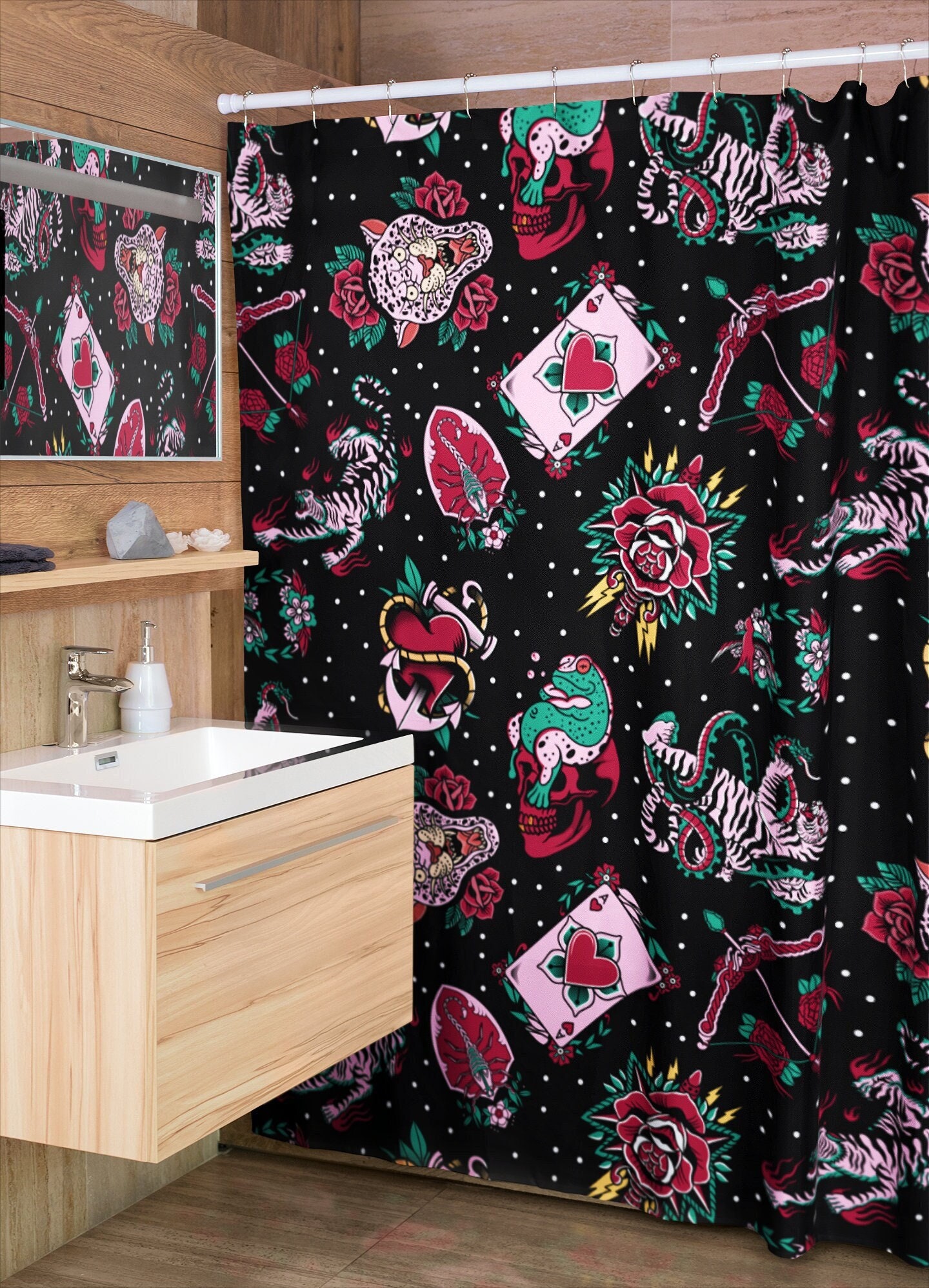 Tattoo Print Shower Curtain | Unique Eccentric Alternative Kitsch