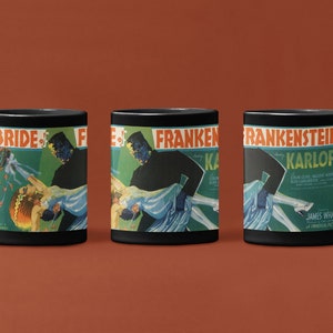 The Bride of Frankenstein Black Mug, 11oz or 15oz |  Monsters Vintage Horror Kitchen Coffee Tea Mug Cup Wedding Anniversary Gifts