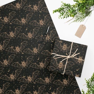 Our Celestial Bats Wrapping Paper is the cherry on top to a great gift. The perfect wrapping paper for bohemian gothic, whimsigoth, witchy, horror, dark academia, occult, Halloween themed birthday, romantic anniversary, wedding, or Christmas gifts.