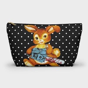 Chainsaw Bunny Make Up Accessory Bag | Pastel Goth Kawaii Punk Easter Rabbit Vintage Kitsch Horror Art Goth Punk Cute Psycho Travel Gifts
