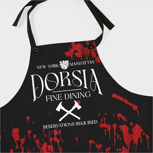 Grembiule da cucina Dorsia New York Fine Dining / Accessori da cucina per Halloween, utensili da cucina, film American Horror Psycho, Bateman, regali per la festa del papà