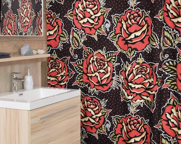 SAILOR JERRY シャワーカーテン　アメリカン雑貨 Rose Tattoo Print Shower Curtain | Vintage Traditional American
