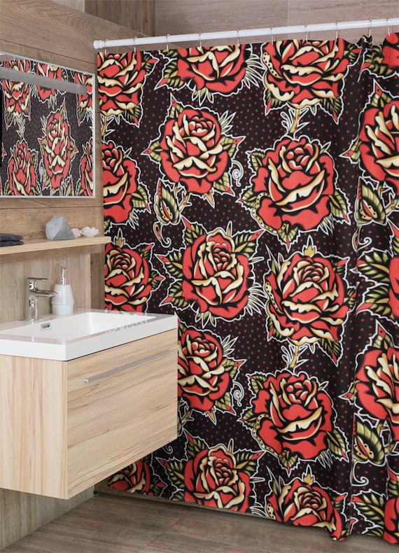 Rose Tattoo Shower Curtains | Traditional American Sailor Jerry