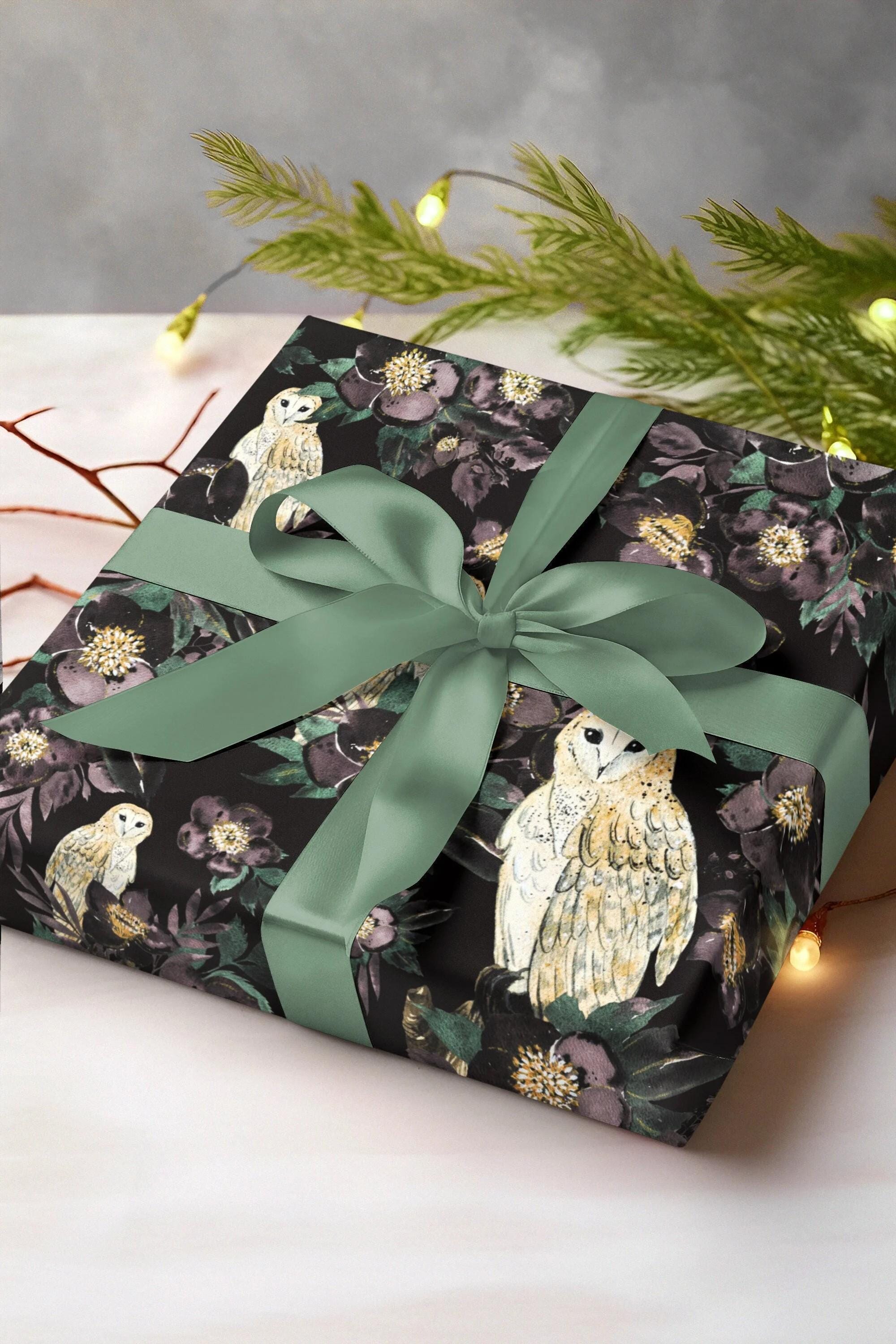 Owl Watercolor Wrapping Paper | Boho Goth Witchy Whimsigoth Christmas Winter Holiday Present Gift Wr