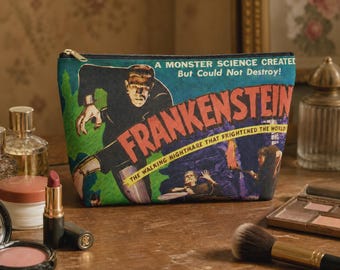 Frankenstein Make Up Accessory Bag |  Monsters Vintage Horror Movie Poster Goth Punk Travel Pouch Gifts