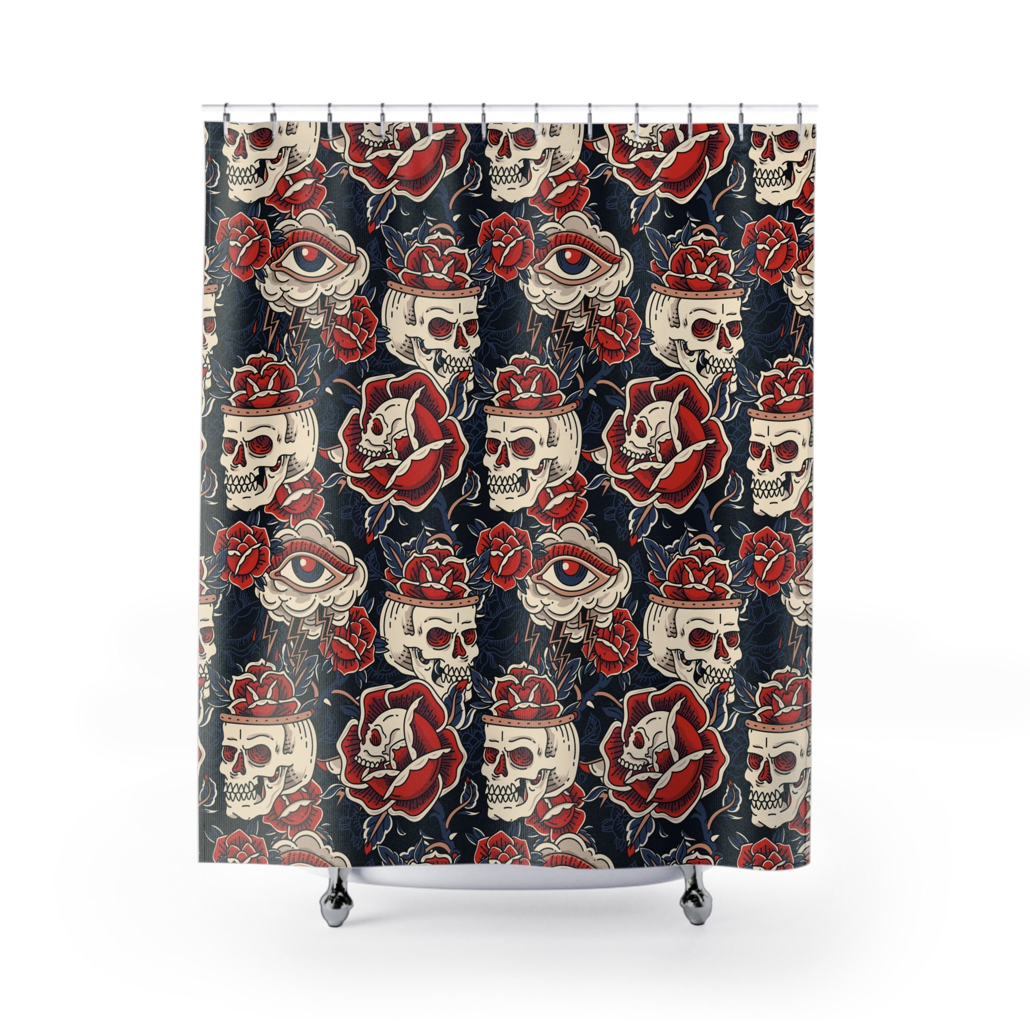 Tattoo Skulls Shower Curtain | Vintage Traditional American Sailor