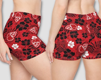 Pantalones cortos de botín para mujer, estilo gótico, de playa, con diseño de calavera roja y coco, para nadar, estilo punk alternativo, de terror, para playa, pijama de verano, ropa deportiva para yoga y salón.