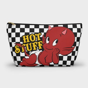 Hot Stuff Kratkowana kosmetyczka na akcesoria | Mały diabełek Vintage Cartoon Cute Baby Demon Imp Trippy Goth Punk Travel Purse Pouch Prezent