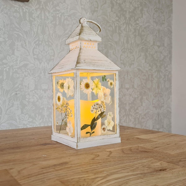 Lantern. Candle lantern. Beautiful pressed flower candle lantern.
