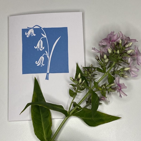 Hand printed Lino cut greetings card - bluebells