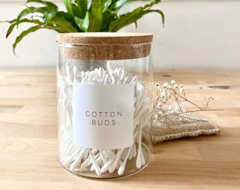 Cotton Buds, Cotton Pads, Bathroom Organisation, Glass Cork Lid Glass Eco Jars